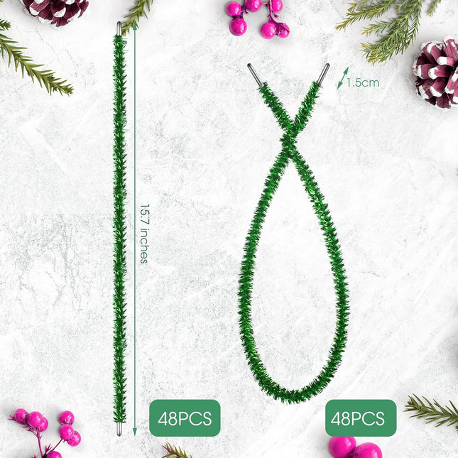 Waydress Christmas Glitter Garland Ties Christmas Decorative Twist Ties Flexible Garland Ties Artificial Christmas Garland Ties for Xmas Garland Banisters and Home Decoration (Green,48 Pieces)