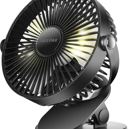 7 Clip On Fan,5000Mah Battery Operated Fan,Rechargeable Personal Fan,3 In 1 Desk Portable Usb Fan,Led Light,3 Speeds,720°Rotation