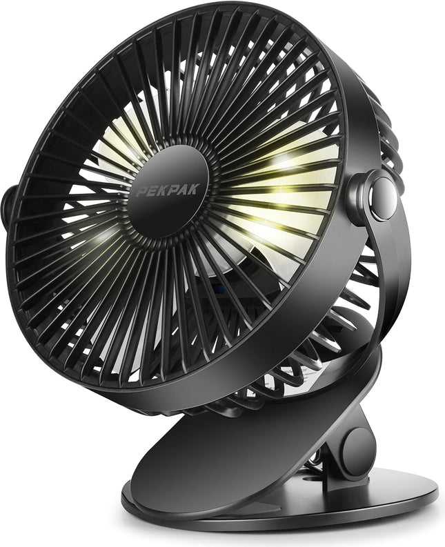 7 Clip On Fan,5000Mah Battery Operated Fan,Rechargeable Personal Fan,3 In 1 Desk Portable Usb Fan,Led Light,3 Speeds,720°Rotation