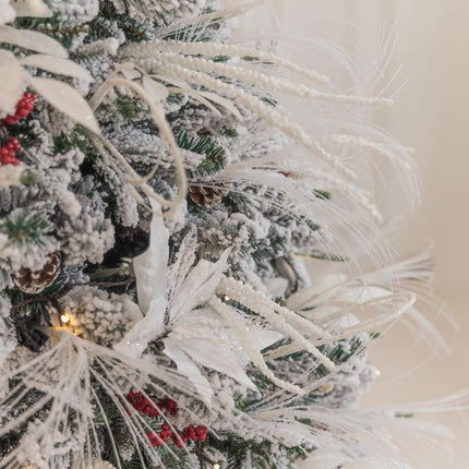 PARTY JOY 54 Pcs White Glitter Artificial Cedar Sprigs Picks Faux Cedar Branches Stems Christmas Tree Picks Sprays for Gold Christmas Tree Wreath Wedding Bouquet Winter Seasonal Holiday Decoration