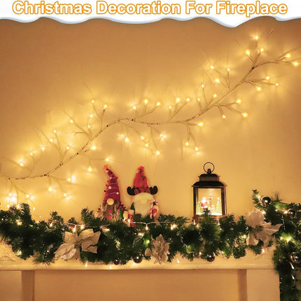 TURNMEON 6Ft 54 LED Lighted Birch Garland Prelit Branches with Timer 8 Modes Warm White Lights Battery Operated Prelit Twig Vine Garland for Mantle Fireplace Table Christmas Decorations Indoor Outdoor
