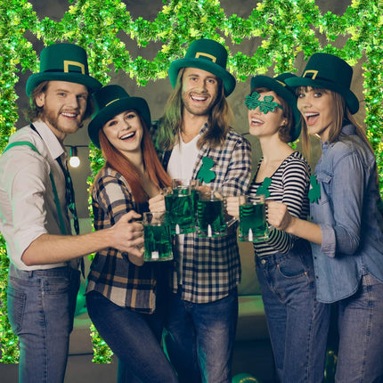 Kajaia 65.6 Feet Valentine's Day St. Patrick's Day Tinsel Garland with Lights Valentine Love Tinsel Garland Green and Gold Shamrock Garland for Party Home Indoor Outdoor(Green)