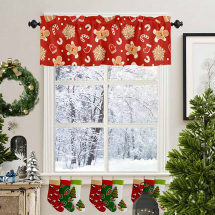 Christmas Valances for Windows Gingerbread Man Christmas Kitchen Curtain Valances Rod Pocket Snowflake Red Window Curtain Treatment Short Topper Curtains Seasonal Valance Christmas Decor, 42x18 Inch