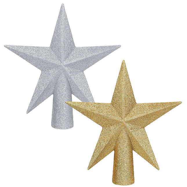 Aneco 2 Pack Glittered Christmas Tree Topper Star Treetop for Small Christmas Tree Decoration or Home Decor, Hard Plastic, 4 inches