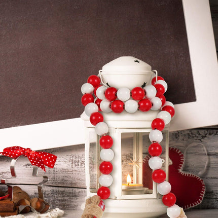 Chuangdi Christmas Wooden Bead Garland Wreath with Tassels 39 INES Decorated with Candy Canes Wood Bead Garland for Christmas Tree Tiered Tray Decor Home Farmhouse Wall Hanging Ornaments(Red White)