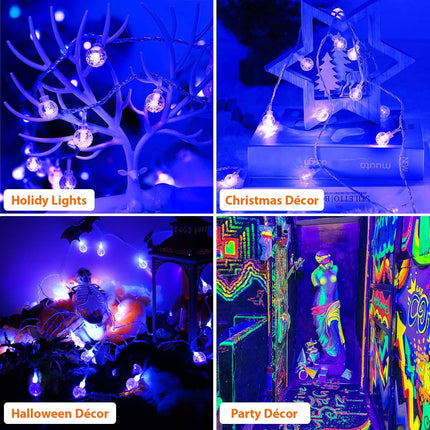 OMIKA 15FT 30 LED Black Light Battery Operated, UV Black Christmas Lights String, Twinkle Fairy Lights with Remote, Blacklight for Halloween Bedroom Glow Party Body Paint Fluorescent Tapestry Decor