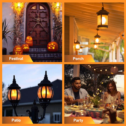 d LED Flame Light Bulbs, 4-Mode Flickering Light Bulbs with Upside Down Effect, E26 Fire Light Bulb for Porch Party Patio Home Halloween Christmas Indoor Outdoor - 4 Pack