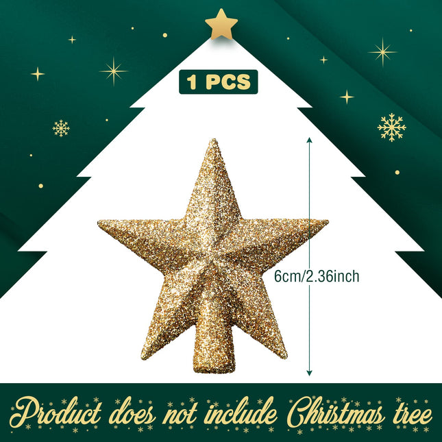 Mini Christmas Tree Topper Small Star Tree Topper Christmas Star Treetop for Small Christmas Ornaments Decorative Tree Star for Xmas Christmas Party(2.36 Inch,Glitter Gold)