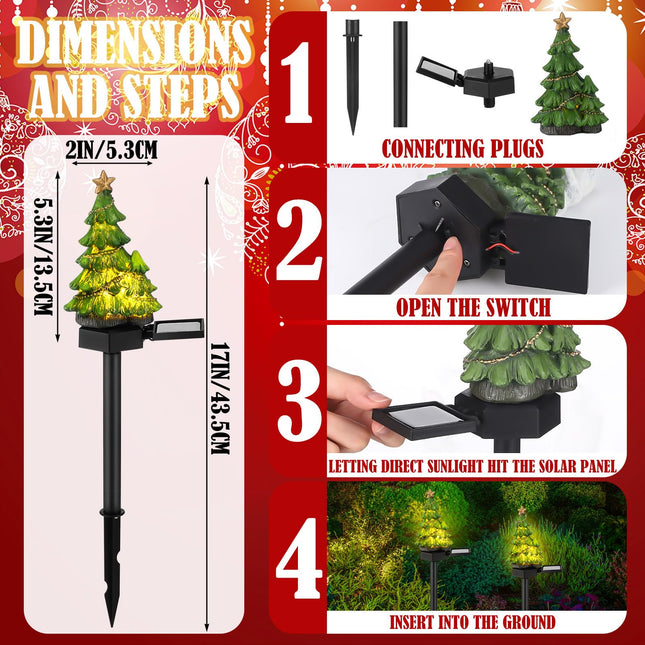 2 Pcs Resin Solar Christmas Tree Garden Stake Lights Waterproof Christmas Decorations Lights Small Solar Christmas Tree Aisle Lights for Yard Patio Pathway Decoration(Christmas Tree)