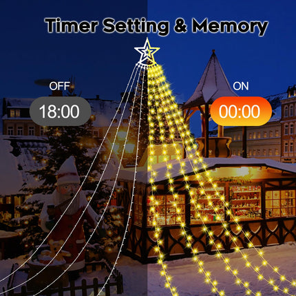 Christmas Decorations Star String Lights, 350 LED 12.6ft Outdoor Christmas Tree Lights with Topper Star, 8 Lighting Modes & Timer Waterproof Fairy Twinkle Lights for Xmas Year Party Holiday