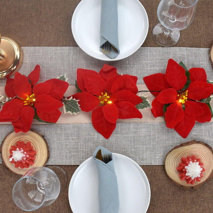 2 Pack Poinsettia Garland Christmas Decorations, Velvet Silk Artificial Flowers 6ft Garland with Red Berries and Holly Leaves for Indoor Outdoor Party Tree Decor