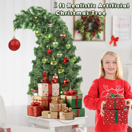 Whimsical Christmas Tree – Artificial Green Christmas Tree for Indoor Use – Plastic Bent Tree with Metal Stand & Ball Ornaments- Xmas Holiday Decor for Home Office Living Room Tabletop, 3FT