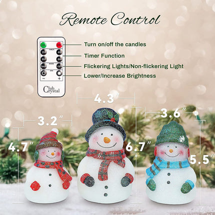 Christmas Flameless Candles, Set of 3 Santa Snowman Real Wax Candles, Battery Operated LED Candles with Remote and Timer for Christmas Tree, Holiday Home Décor (Red)