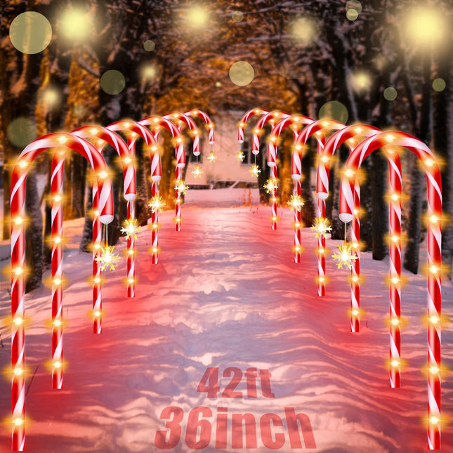 36" Outdoor Christmas Decorations, Real 30" Red Candy Cane Lights Outdoor Pathway, 8 Flashing Modes 12 Pack Christmas Candy Cane Lights, Christmas Decorations Outdoor Yard, 30V LED Warm Lights