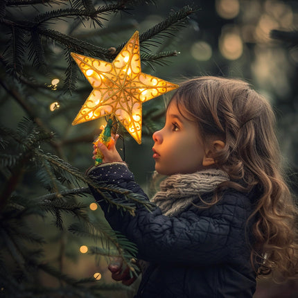 Dazzle Bright 11 Inch Star Tree Topper, Lighted Glitter Christmas Treetop with 10 Lights, Christmas Decorations for Xmas Tree Home Bar Shop Christmas Decor (Gold)