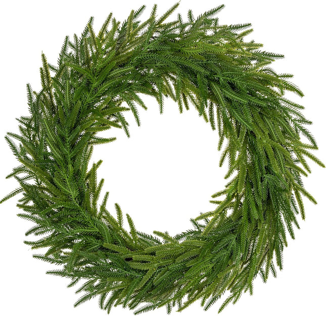 24" Real Touch Norfolk Pine Wreath for Front Door Large Artificial Winter Pine Greenery Christmas Wreath for Front Door Window Walls Xmas Decor Indoor Outdoor Home Decoration