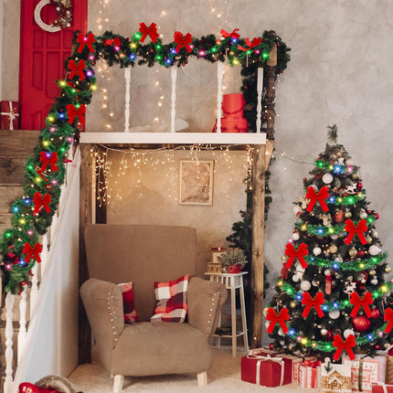 60 ft Prelit Christmas Garland with Lights Lighted Artificial Pine Garlands with 40 Red Bows Outdoor Christmas Garlands Hanging Garland for Fireplace Mantle Stair Railing Holiday Decorations