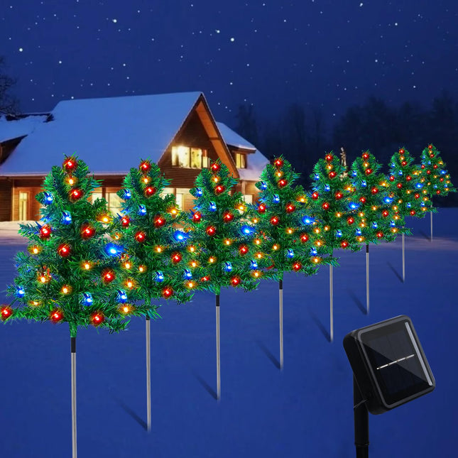8PCS Solar Christmas Tree for Outdoor Christmas Decorations 8 Lighting Modes Pathway Lights with 160 C6 Multi-Color Lights Waterproof for Outside Garden Yard Lawn House Front Porch Door