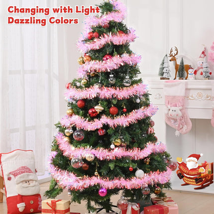 BLEUM CADE 32.8Ft Christmas Tinsel Garland, Iridescent Pink Tinsel Garland for Xmas Tree Decorations Holiday Birthday Wedding Party Supplies