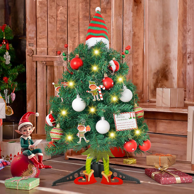 20" Elf Mini Christmas Tree with Head Arms and Legs Small Christmas Tree Tabletop Christmas Tree with Lights Decorative Christmas Ornaments for Home Party Decor