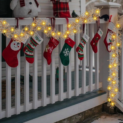 XHXSTORE 2 Pack Gold Christmas Garland 5.9 FT Berry Garland with Warm Lights Christmas Tree Garland Indoor for Home Mantel Fireplace Xmas Tree Party Holiday Winter Christmas Decorations