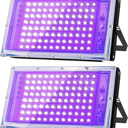 100W LED UV Black Light, Powerful UV Spotlight, IP66, 395nm UV Lamp for Christmas, Halloween Glow Party(2 Packs)