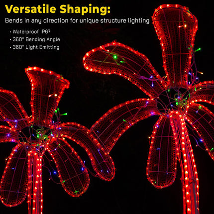WYZworks 576LEDs 50ft LED Outside Rope Lights, Outdoor ETL Waterproof Permanent 360 Degree Light Emitting, Flexible Tube, Connectable, Christmas Palm Tree Exterior Landscape, Red