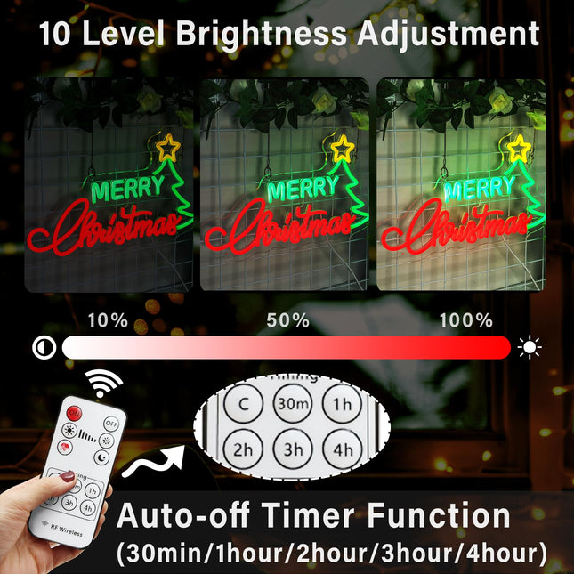 Christmas Neon Sign for Christmas Decor, Merry Christmas LED Sign with Timer Remote Control, Dimmable Merry Christmas Light Up Neon Light for Party Bedroom Business Shop Bar Pub Club Wall Decor Xmas