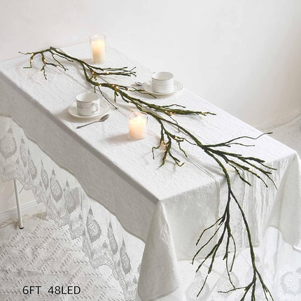 Fudios Greenery Garland with Lights for Mantle with Timer 48 LED 6FT Mossy Vine Garland Lights for Table Centerpieces Indoor Outdoor