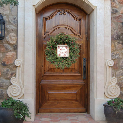 Christmas Wreath for Front Door, 20" Berries Green Wreath with Merry Christmas Sign, Winter Decorations for Christmas Farmhouse Harvest Home Indoor