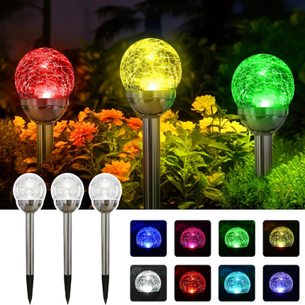 Solpex Solar Garden Lights Outdoor, 3 Pack Multi Color ChangingWhite 2 Modes Solar Powered Glass Ball Garden Lights, Solar