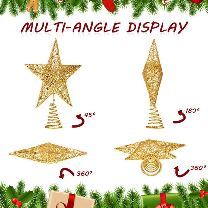 10 Inches Christmas Tree Star Topper Xmas Tree Topper Star Christmas Decoration Glittered Tree-top Star (Gold)
