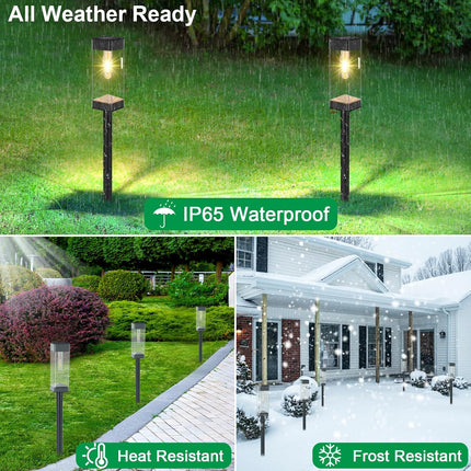 Solar Outdoor Lights, 6 Pack Solar Pathway Lights With Led Filament Bulb, Stainless Steel Waterproof Solar Lights For Outside