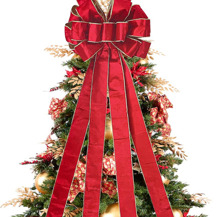 Red Bows for Christmas Tree 13x 53 Inch/Pieces Christmas Tree Topper Bow Red Velvet Fabric Bows Winter Decor for Home Christmas Garland Wedding Party (Red)