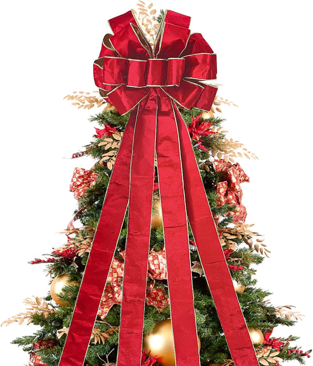 Red Bows for Christmas Tree 13x 53 Inch/Pieces Christmas Tree Topper Bow Red Velvet Fabric Bows Winter Decor for Home Christmas Garland Wedding Party (Red)