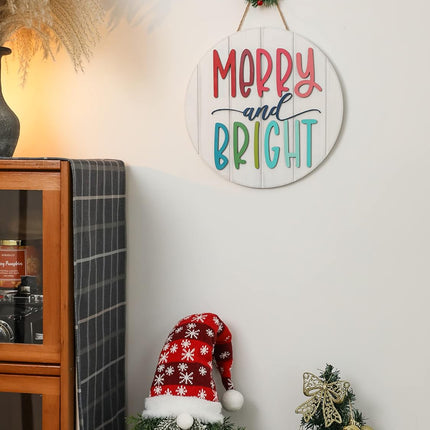 3D Christmas Merry and Bright Ornament Door Hanger Farmhouse Style Christmas Front Door Sign Christmas Decor Wooden Wreath (MERRY&BRIGHT)