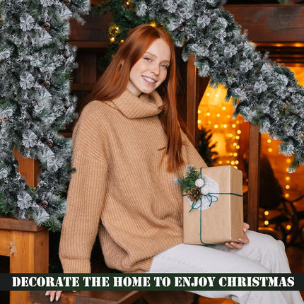 Chuangdi 3 Pcs Snow Flocked Christmas Garland, 18 Ft Snowy Christmas Cedar Garland, White Winter Frosted Holiday Pine Garland, Flocked Spruce Garland for Xmas Tree Stairs Fireplace Decor