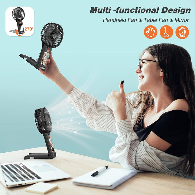 Portable Handheld Fan Desk Fan, Powerful Personal Fan 4 Adjustable Speed Usb Recharging Battery Operated Mini Fan With Makeup