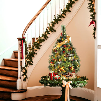3FT Christmas Tree - Flocked Xmas Tree with 70 LED Lights & 8 Modes, Lifelike Pine Branches, Decorated with 10 Red Berries & 10 Pine Cones, Small Tabletop Christmas Tree for Home Apartment Office Dorm