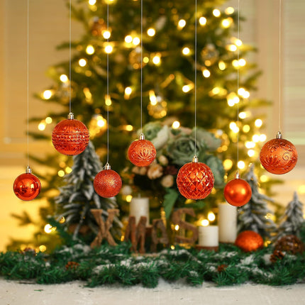 Christmas Ball Ornaments Copper Orange Christmas Tree Decorations with Hang Rope-36pcs Shatterproof Christmas Ornaments Set with 6 Styles in 3 Sizes(Small Medium Large)