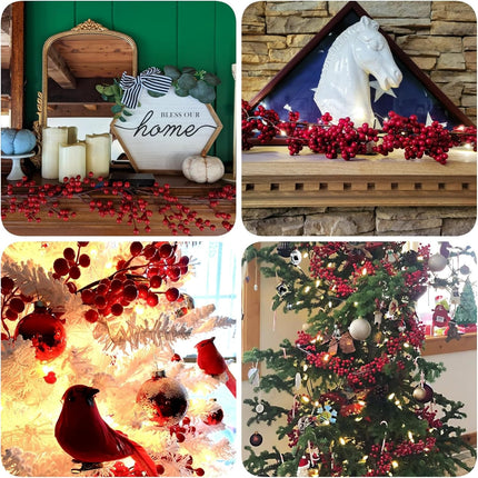 Christmas Red Berry Garland, 6FT Artificial Red Berry Garland Bendable Stems for Christmas Tree Fireplace Home Party, Burgundy Red Berry Wreath for Christmas Year Holiday Winter, 1pcs