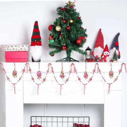 obmwang 10 Feet Christmas Candy Cane Garland Christmas Candy Swirl Garland Red and White Candy Peppermint Bead Garland Christmas Tree Decorations for Xmas Party Supplies Holiday Favors