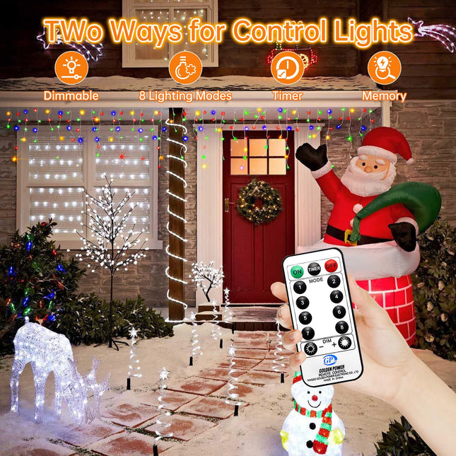 PgUp 124FT 1200 LED Christmas Lights, Ice Lights for Outside IP65 Waterproof with 8 Modes Timer Curtain Fairy Light with 240 Drops Plug in Christmas String Lights for Holiday Wedding Party Decor