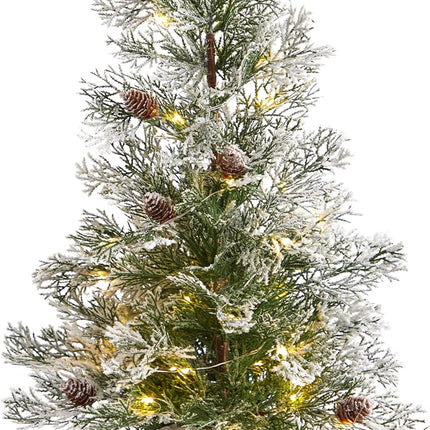 Nearly Natural 2ft. Frosted Pre-Lit Artificial Christmas Tree with Pinecones in Decorative Planter