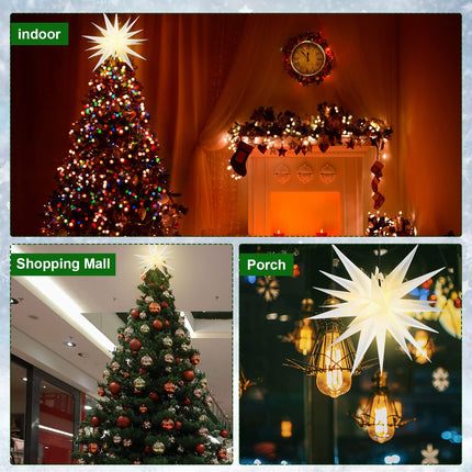 Riakrum 18 Inch Moravian Star Tree Topper Christmas Tree Decor White Advent Star Hanging Outdoor Christmas Star Light Hanging Porch Light Hanging Xmas Treetop Bethlehem Star for Holiday Decor(White)