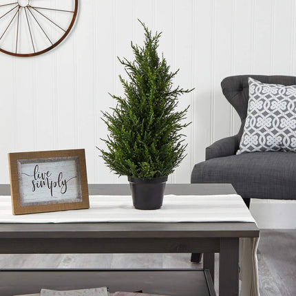 Nearly Natural 18in. Cedar Artificial Tree with LED Lights UV Resistant (Indoor/Outdoor)