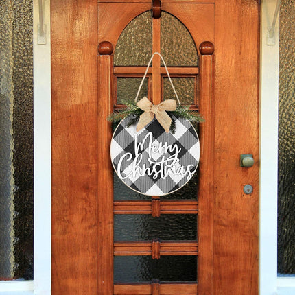 Jetec Christmas Sign Merry Christmas Decorations White and Black Wood Wreath Hanging Sign Rustic Burlap Wooden Holiday Decor for Christmas Home Window Wall Door Farmhouse Indoor Outdoor