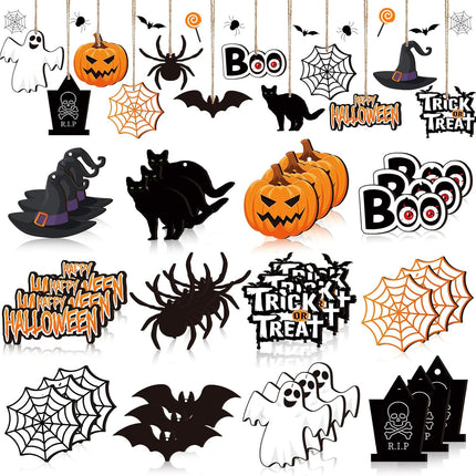 36 Pieces Halloween Wooden Hanging Ornaments Wood Halloween Cutouts with Ropes Halloween Tree Decorations for Halloween Trick or Treat Party Supplies (Ghost Style)