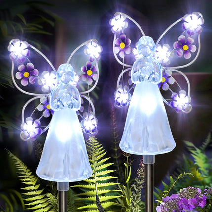 GIGALUMI Solar Angel Garden Stake Lights - 2 Pack Angel Solar Lights Outdoor Garden, Eternal Light Angel with 7 LEDs for Cemetery Grave Decorations, Memorial , Christmas Yard Art, Sympathy s