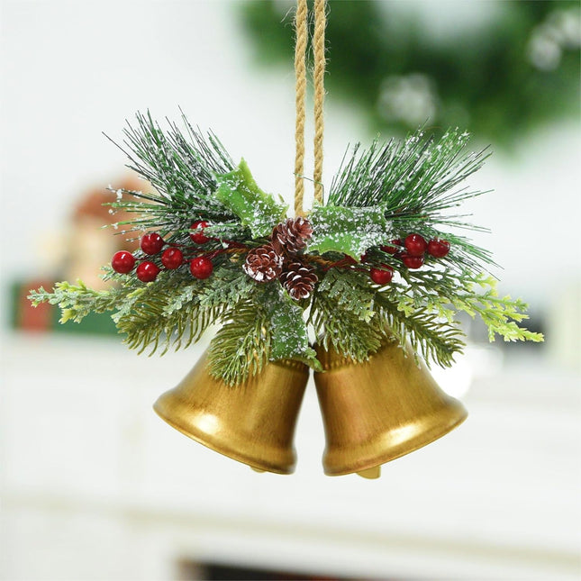 Christmas Bells Decor,VUSKLY Christmas Bells Metal Gold Bell Ornaments with Jute Hanging Rope Hanging Door Bell Rustic Christmas Bells for Door Tree Wearth Decorations,7.1" L2.8" W8.7" H